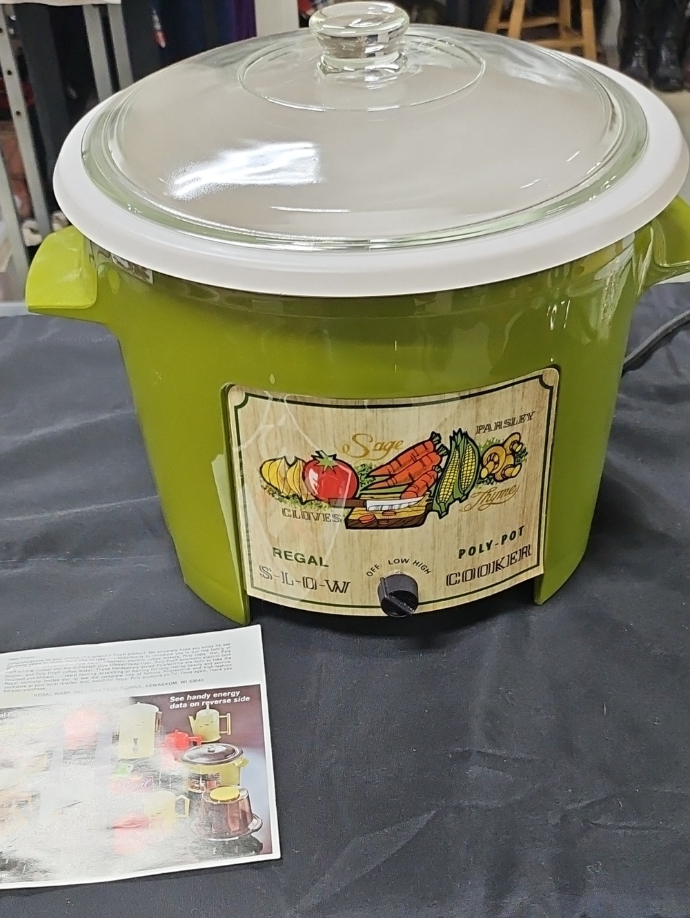 Vintage Green Poly-Pot Slow Cooker with Glass Lid